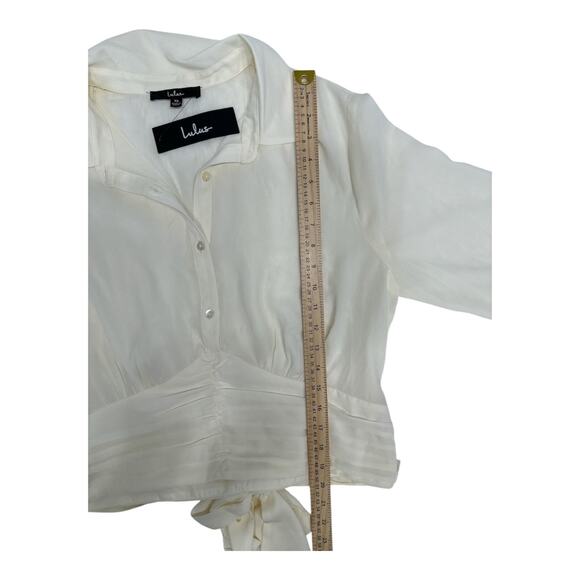 Lulus Women Poised Flair Ivory Ruched Button-up Long Sleeve Top Size XL - Picture 9 of 14